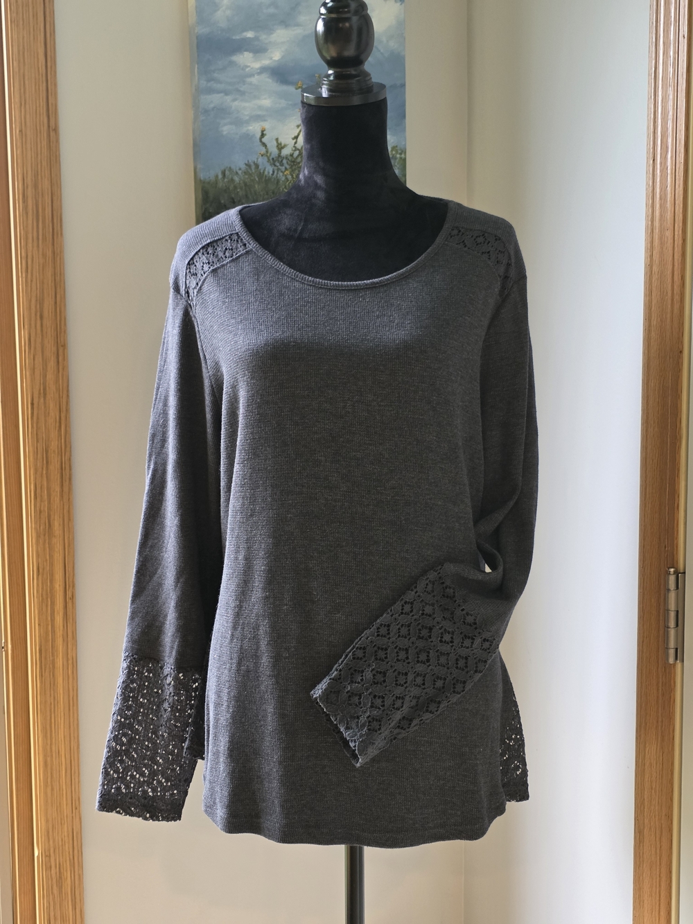 North River Outfitters-Dark Gray Thermal Knit Top-Women's Size Large